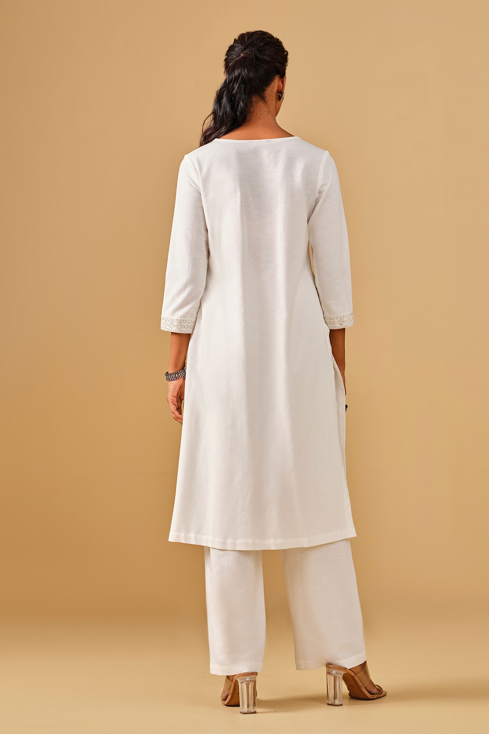 Solid White Viscose Kurta Set, White, image 4